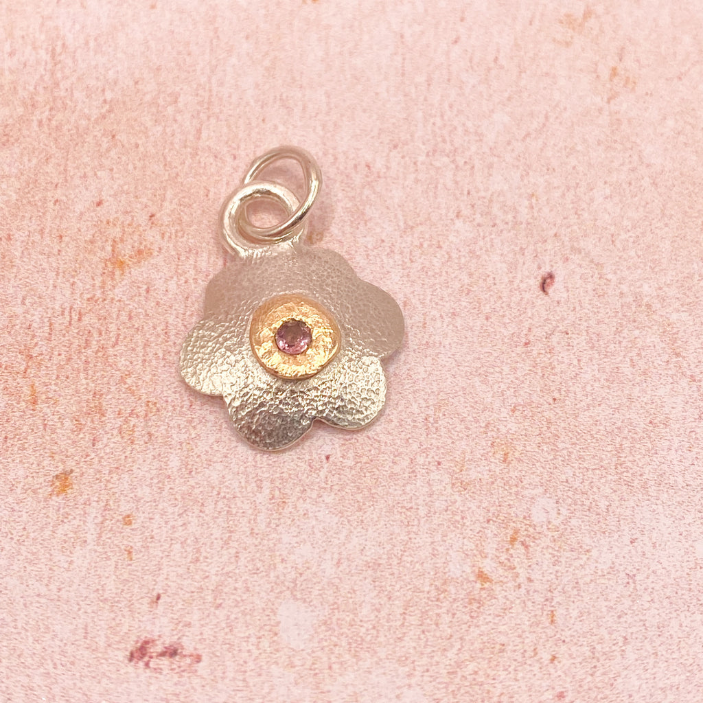 Pink Spinel Flower Pendant in Silver & Gold