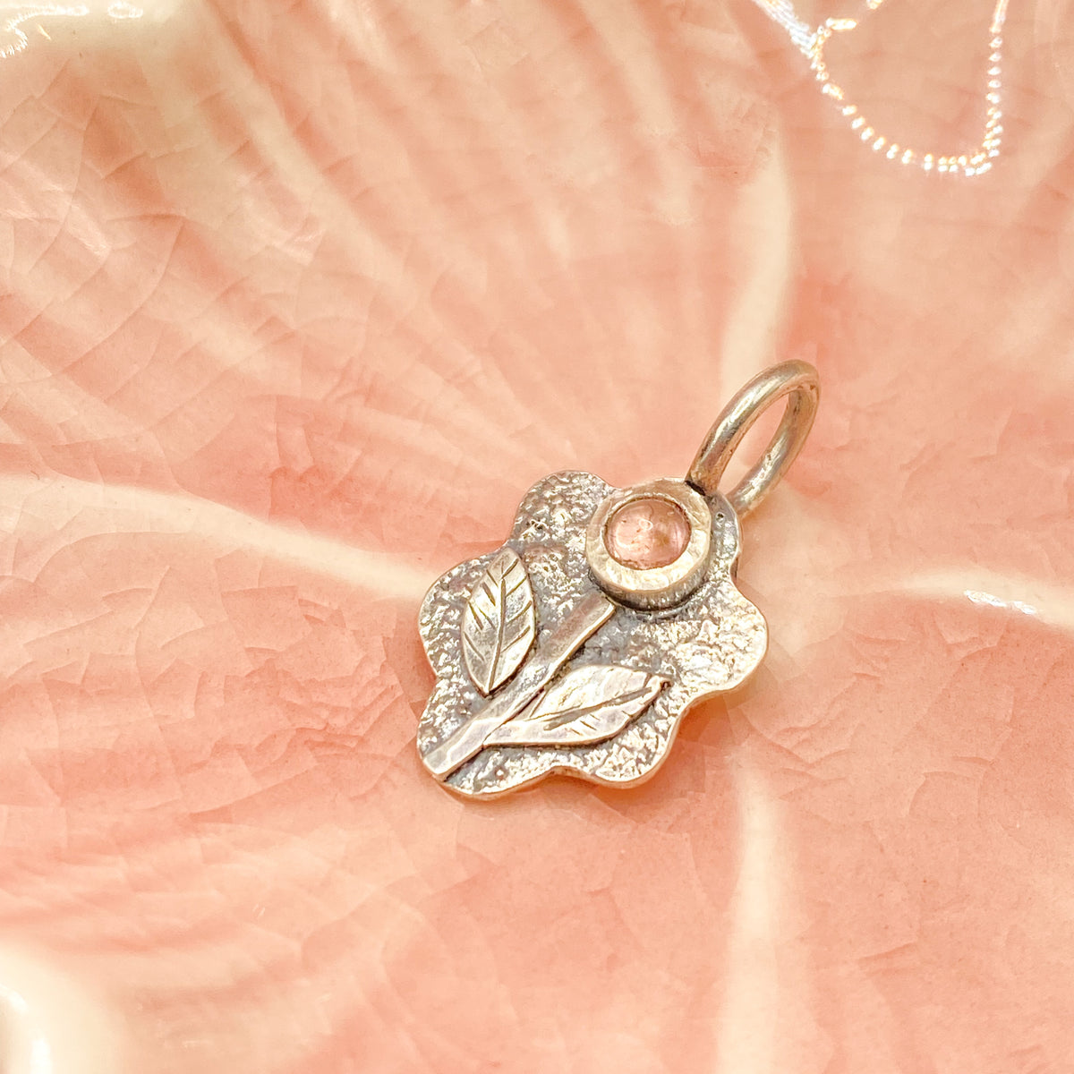 Sterling Silver Pink Tourmaline Botanical Pendant