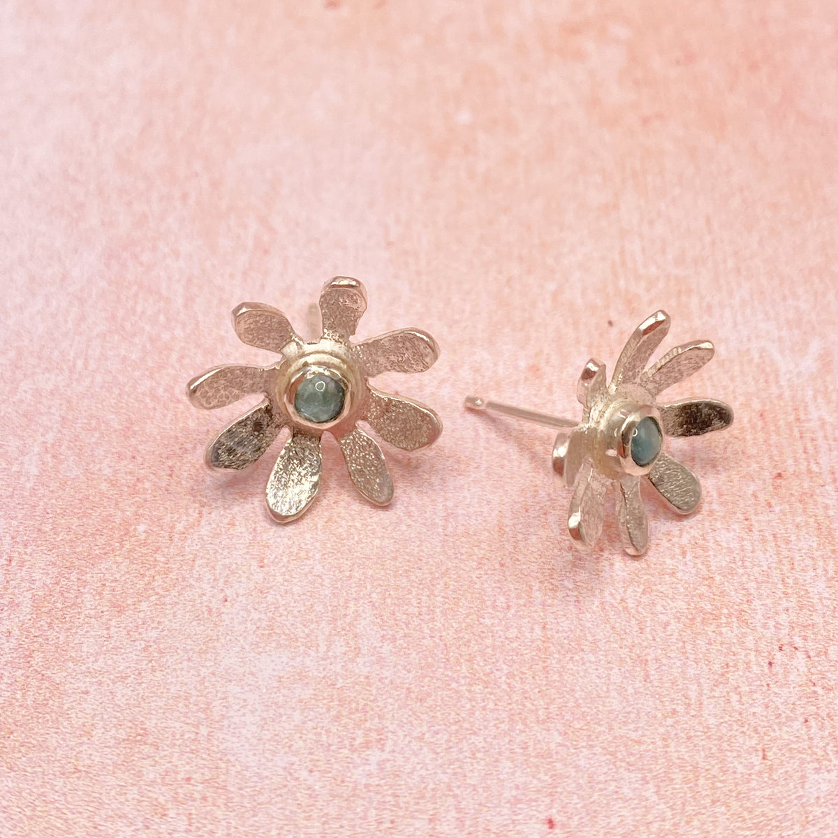 Delicate Apatite Silver Flower Earrings Handmade