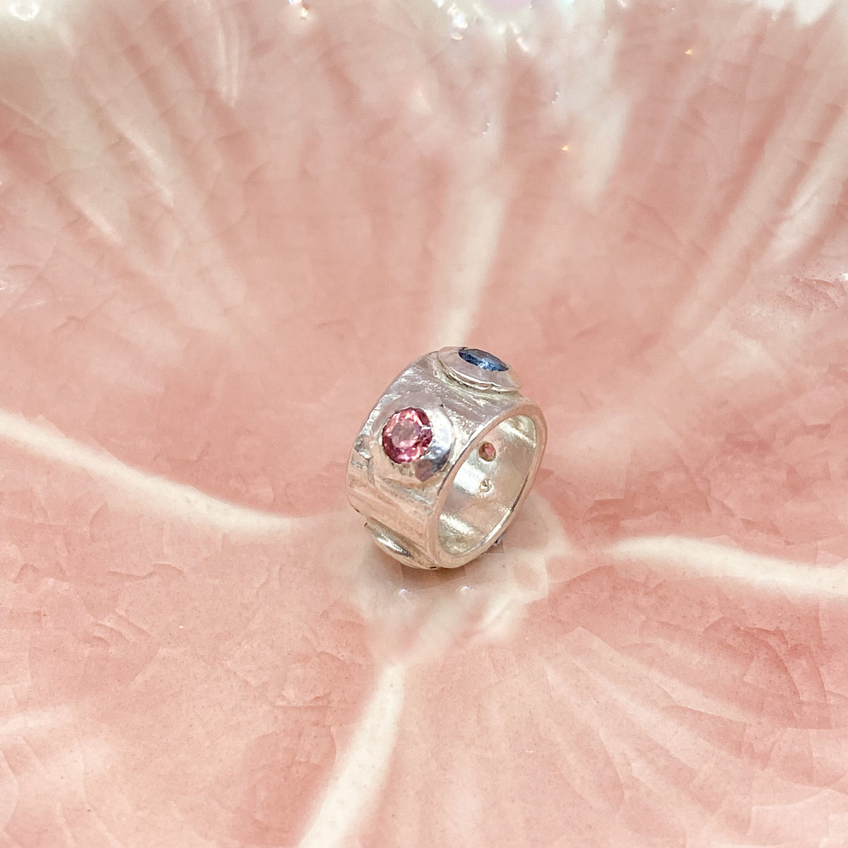 London Blue Topaz & Pink Tourmaline Silver Charm Pendant