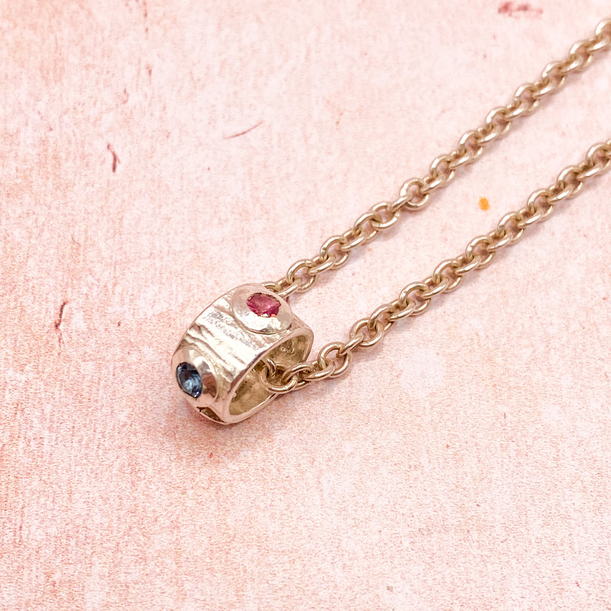 London Blue Topaz & Pink Tourmaline Silver Charm Pendant