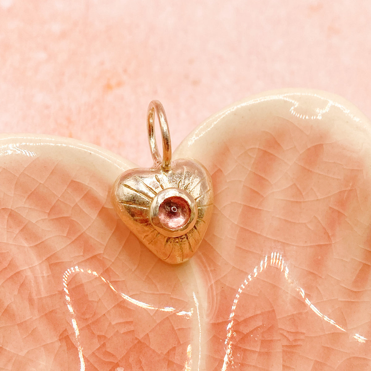 Chunky Silver Heart with Pink Tourmaline