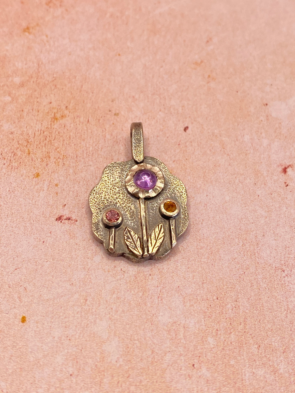 Handmade Floral Amethyst & Tourmaline Silver Pendant