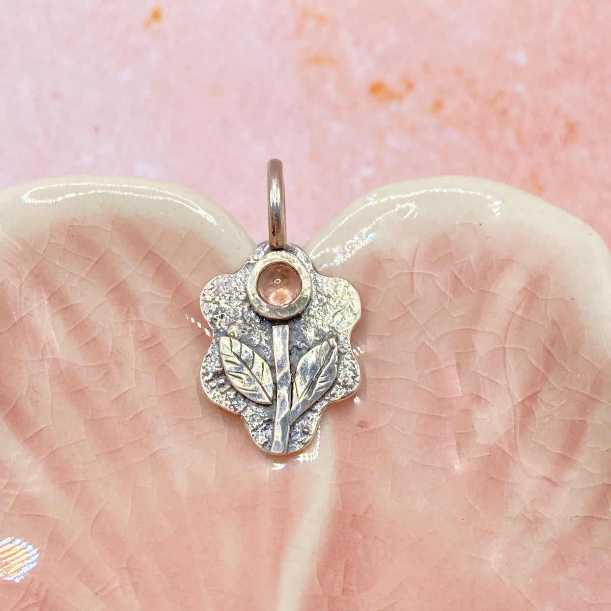 Sterling Silver Pink Tourmaline Botanical Pendant