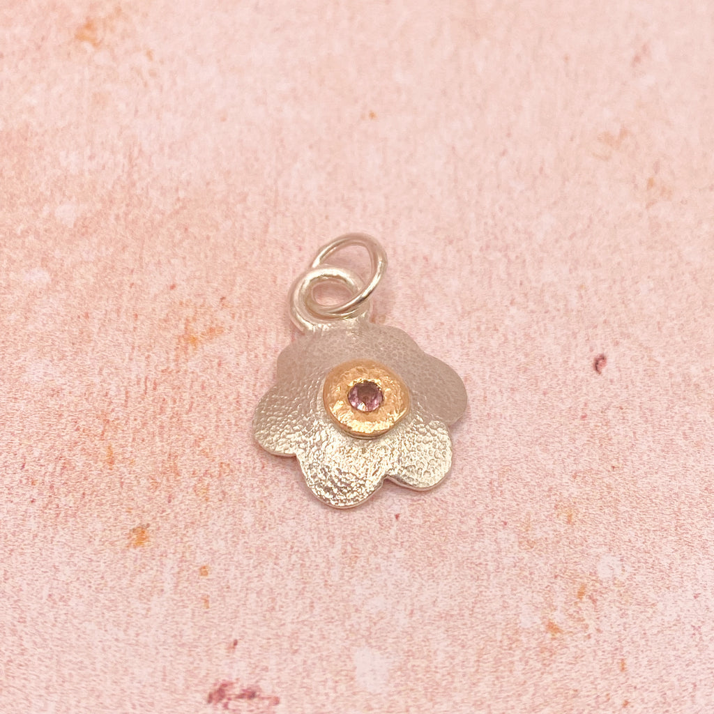 Pink Spinel Flower Pendant in Silver & Gold