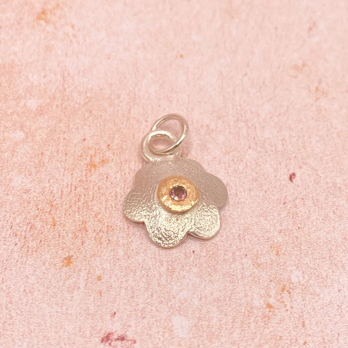 Pink Spinel Flower Pendant in Silver & Gold