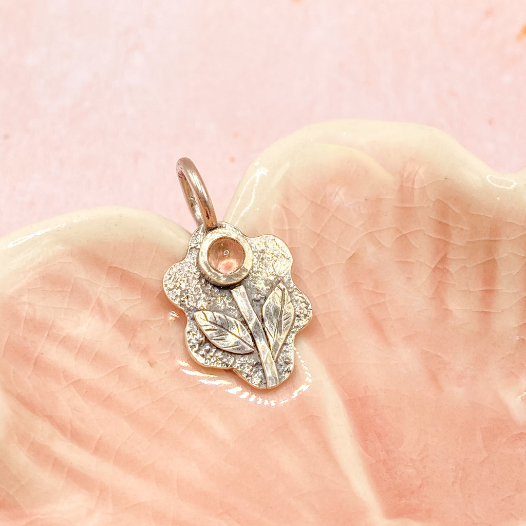 Sterling Silver Pink Tourmaline Botanical Pendant