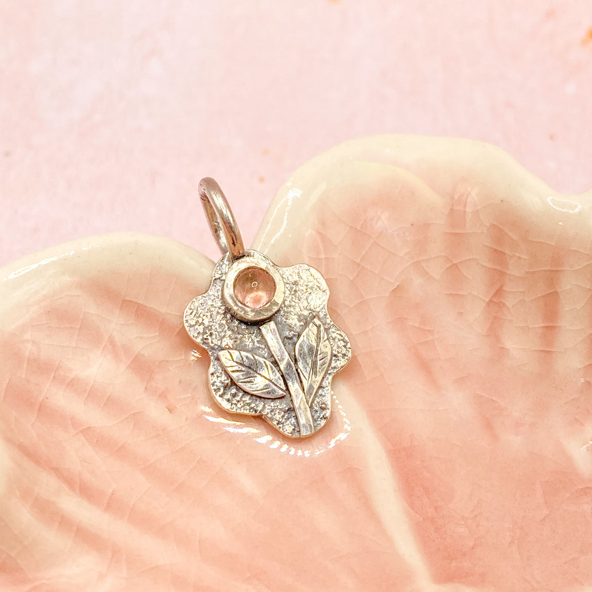 Sterling Silver Pink Tourmaline Botanical Pendant