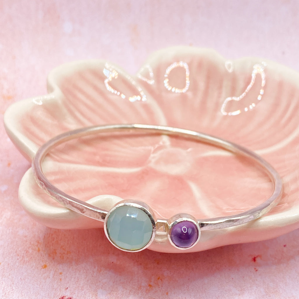 Amethyst & Chalcedony Sterling Silver Bangle