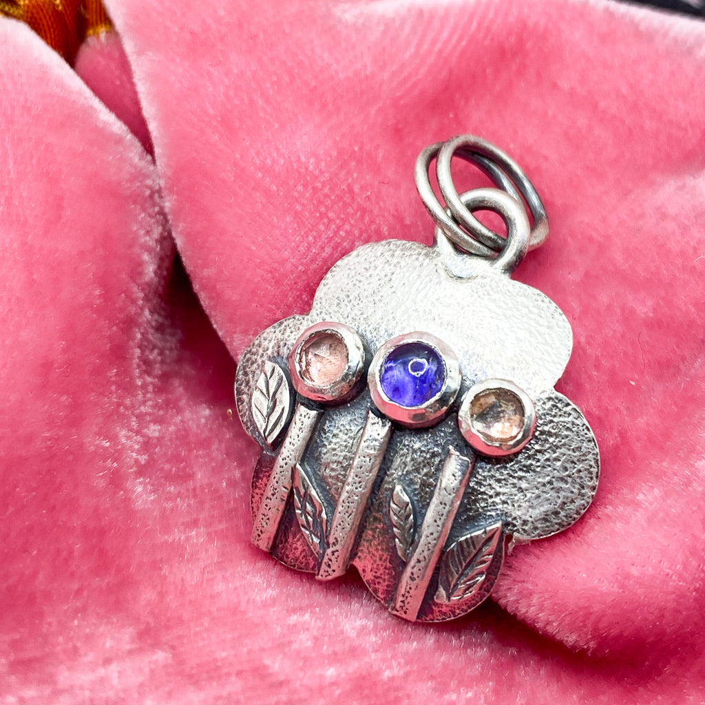 Handmade Tanzanite & Pink Tourmaline Floral Pendant