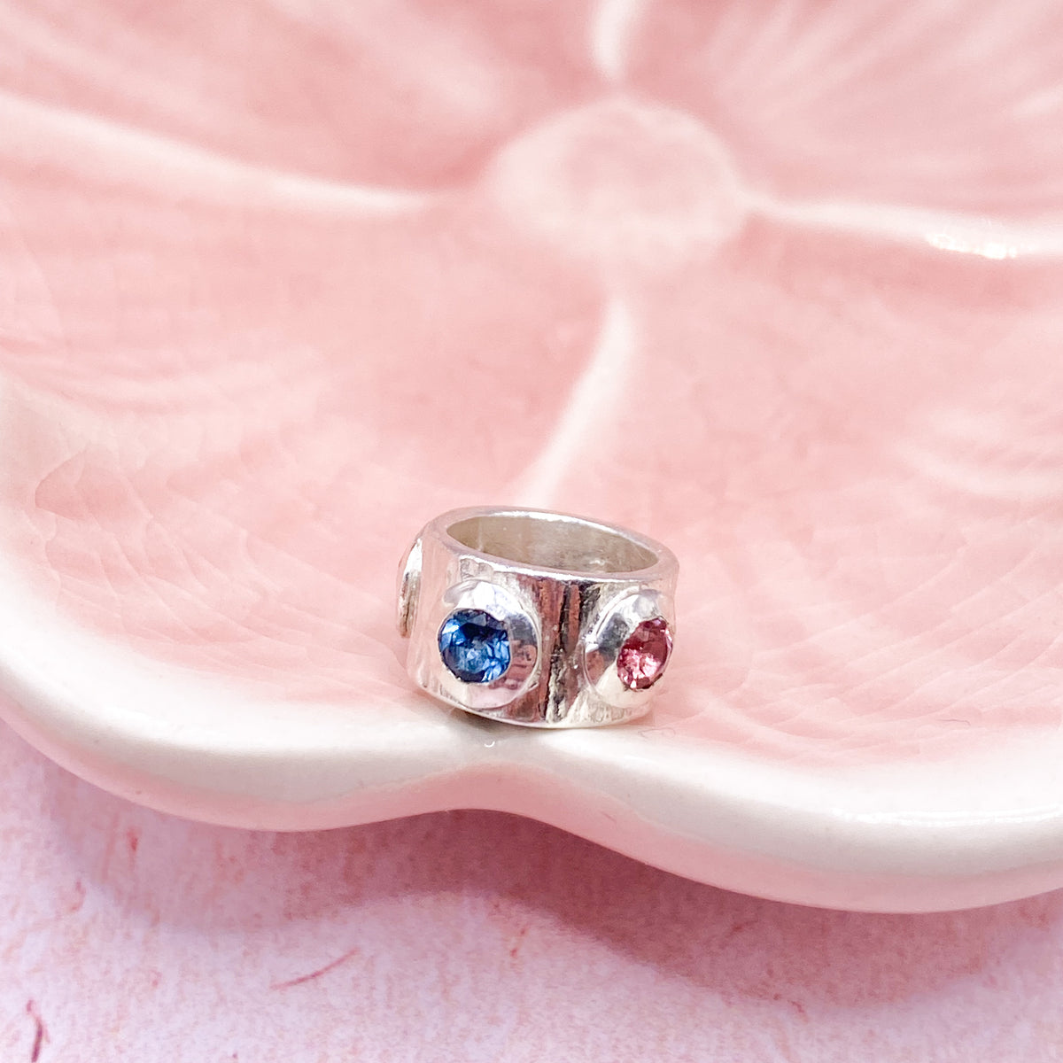 London Blue Topaz & Pink Tourmaline Silver Charm Pendant