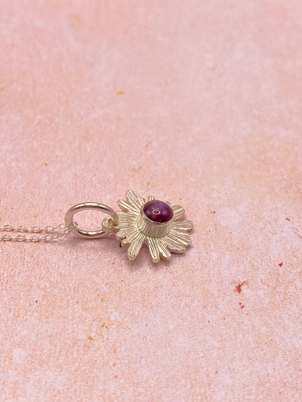 Ruby Bloom Handcrafted Sterling Silver Flower pendant