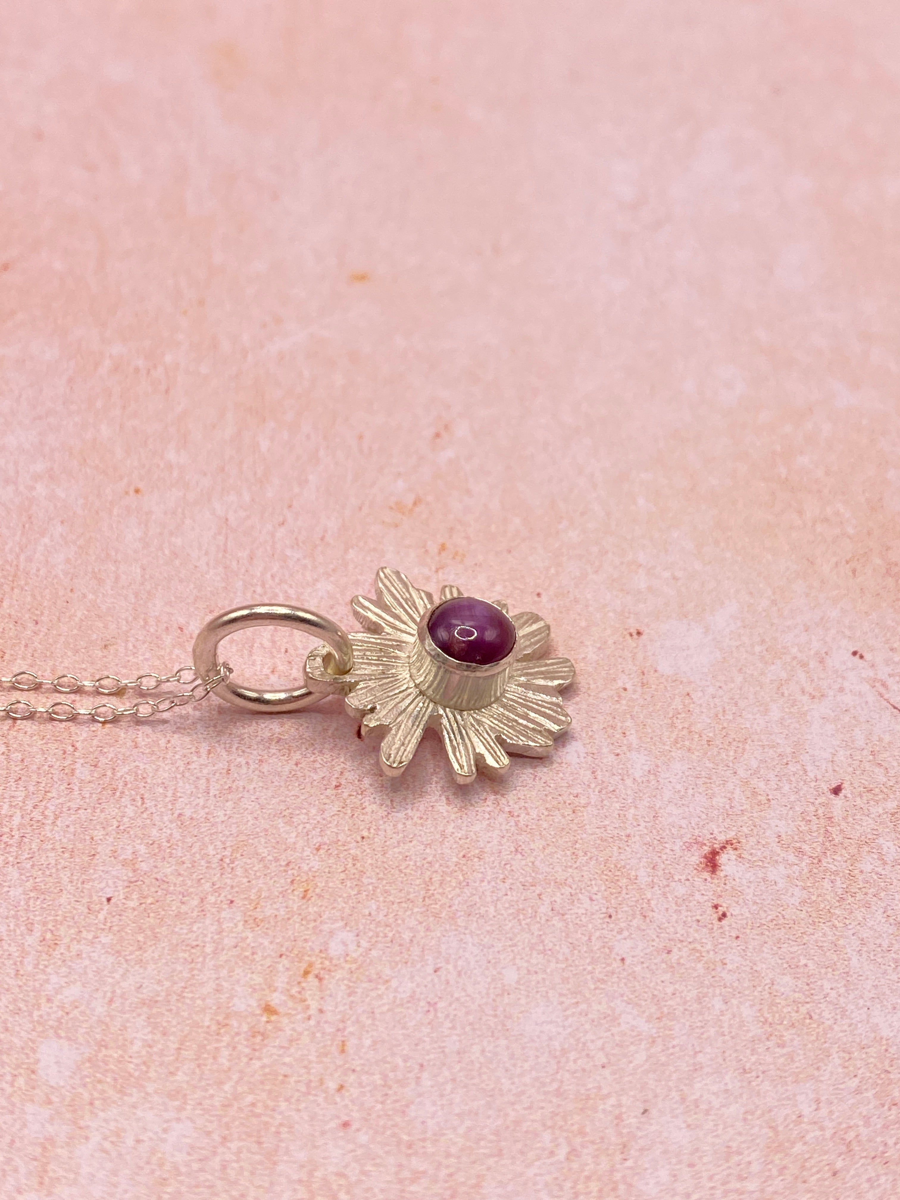 Ruby Bloom Handcrafted Sterling Silver Flower pendant
