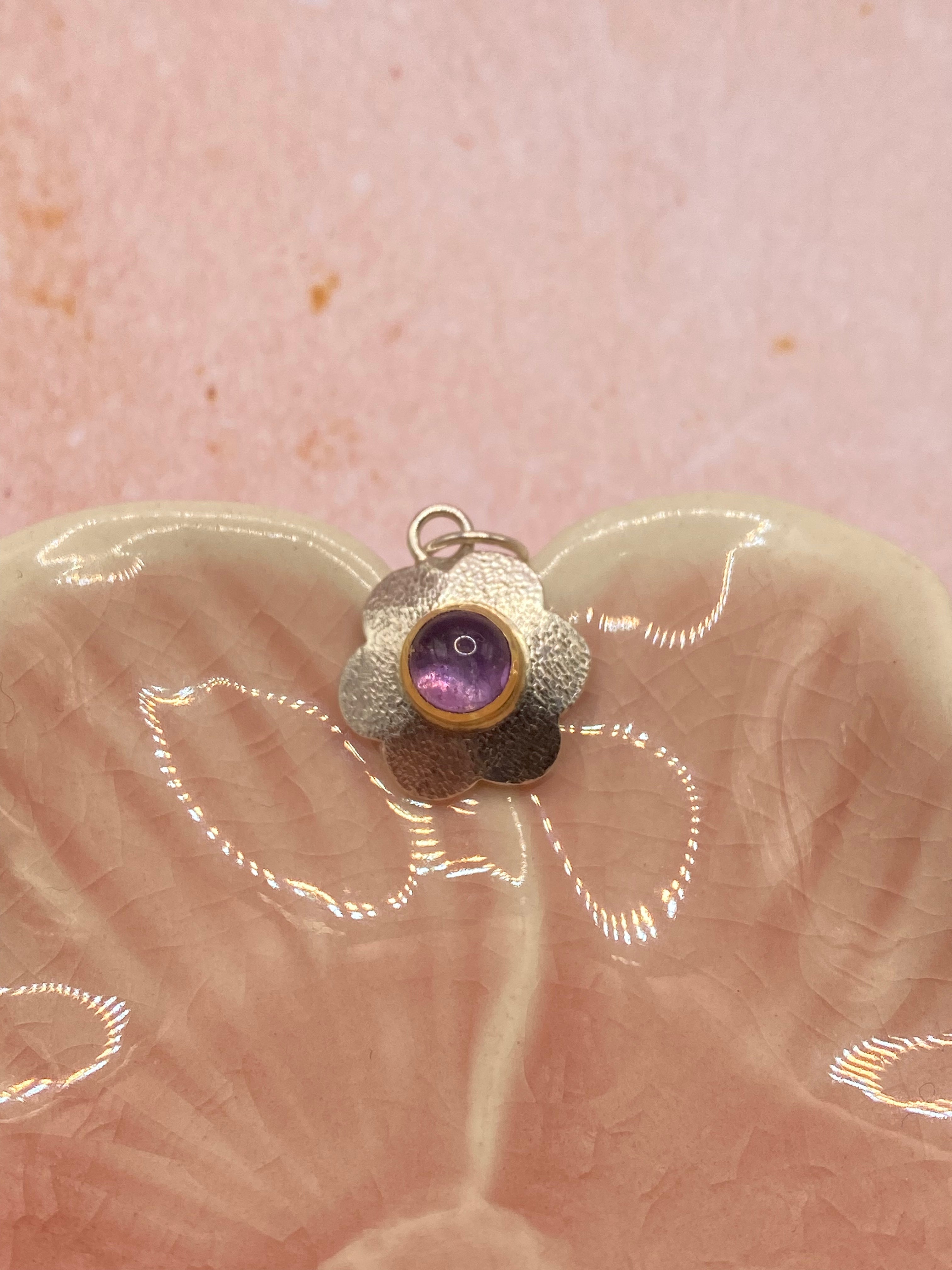 Handmade Sterling Silver & Gold Flower Necklace Pendant