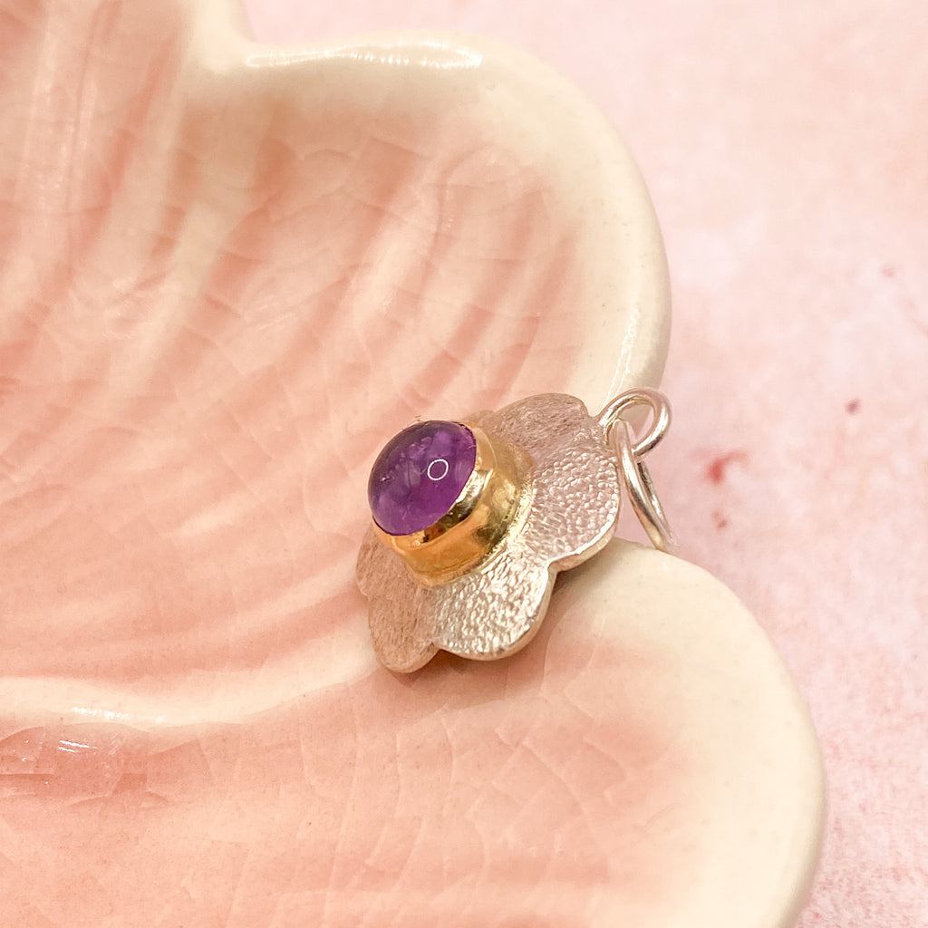 Handmade Sterling Silver & Gold Flower Necklace Pendant