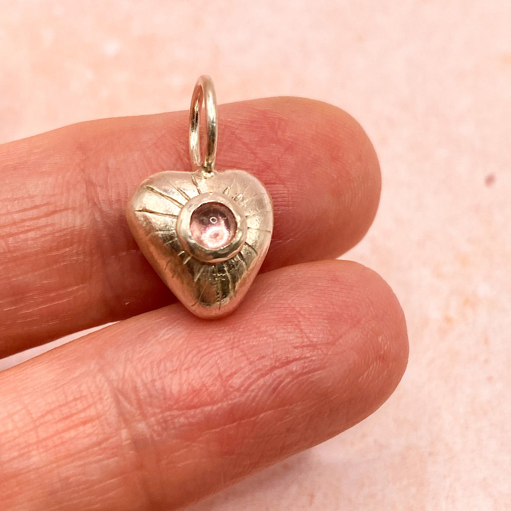 Chunky Silver Heart with Pink Tourmaline