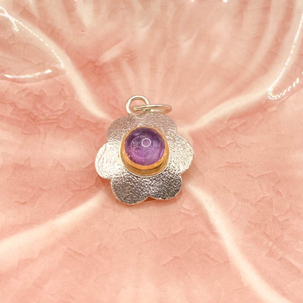 Handmade Sterling Silver & Gold Flower Necklace Pendant