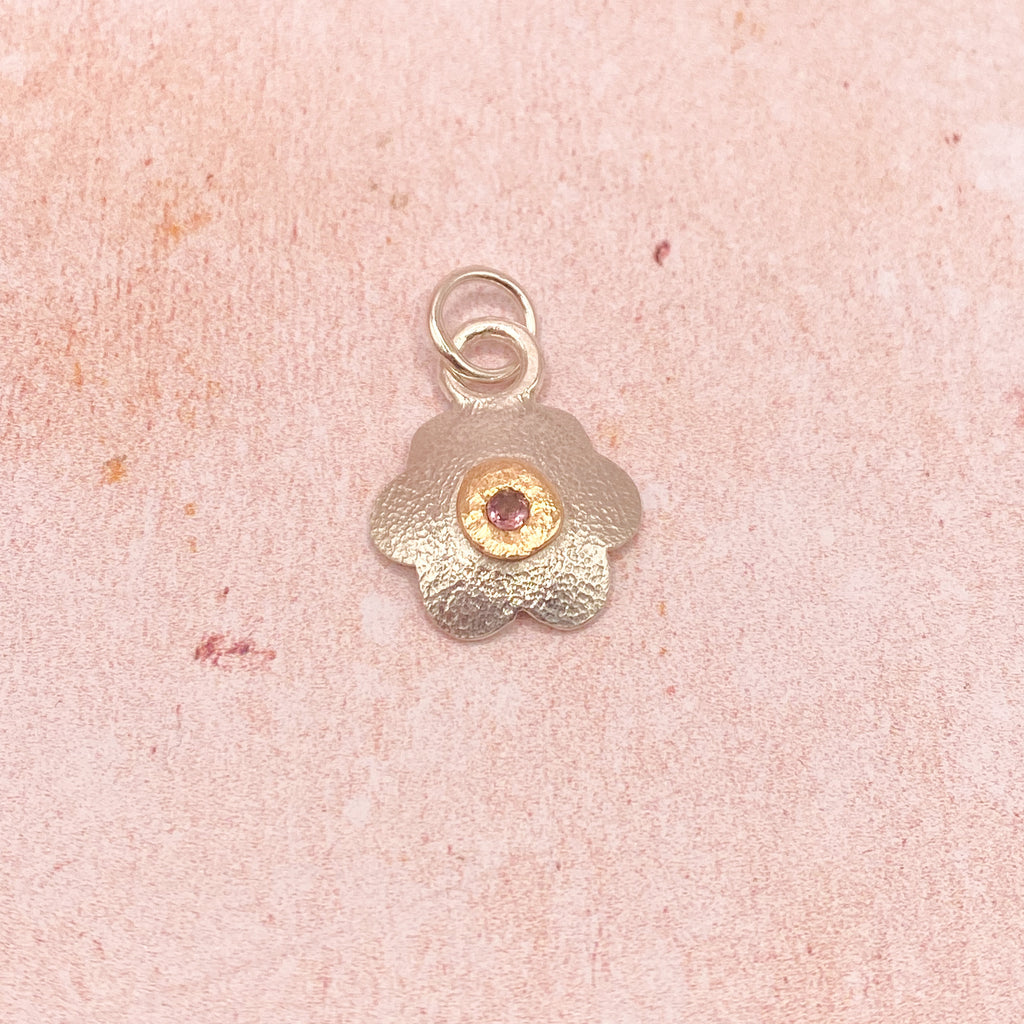 Pink Spinel Flower Pendant in Silver & Gold