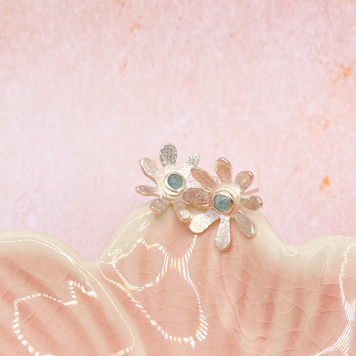 Delicate Apatite Silver Flower Earrings Handmade