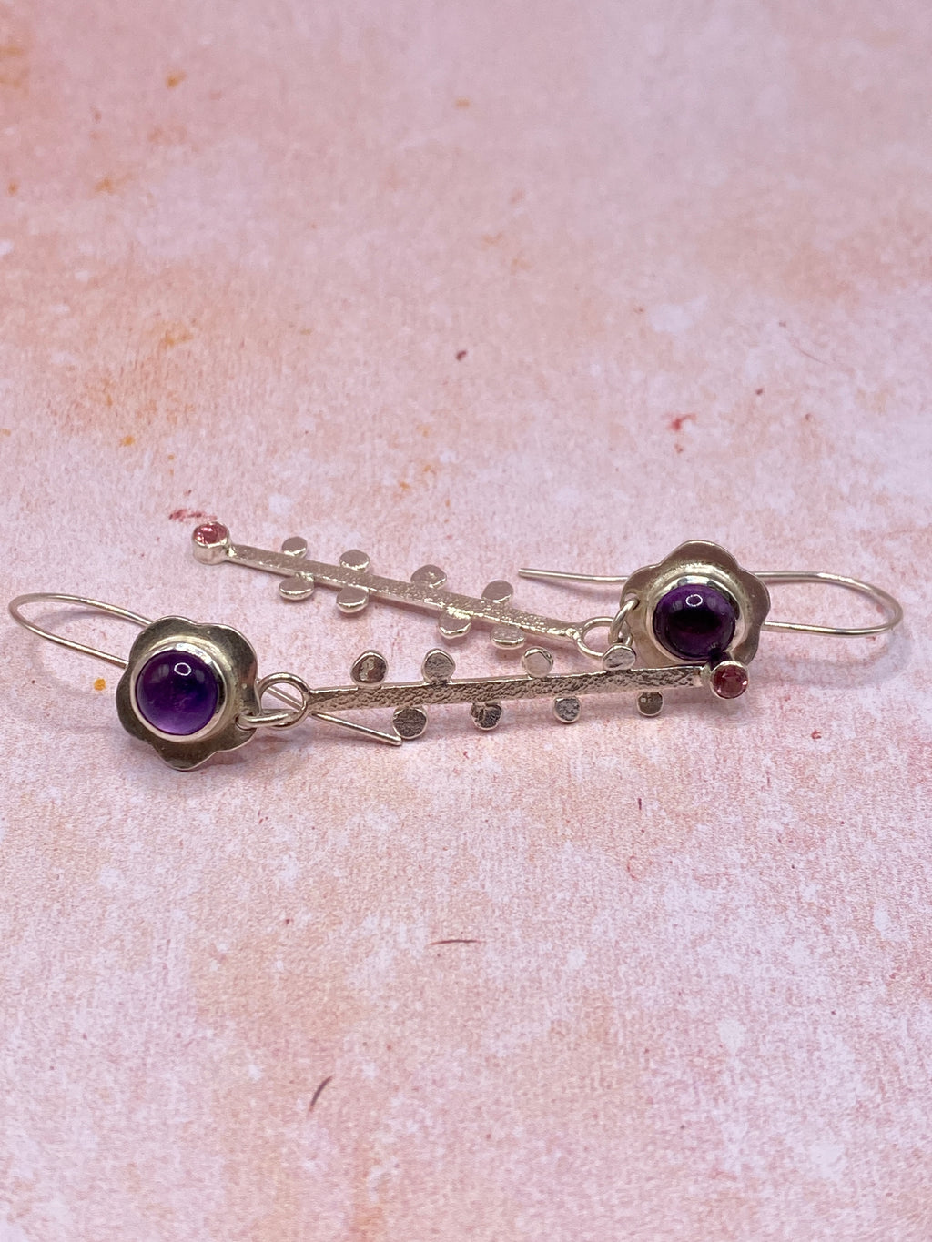Handmade Amethyst & Tourmaline Shoulder Duster Earrings