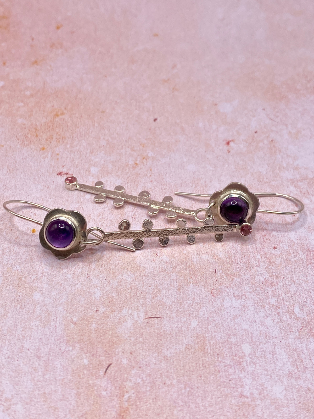 Handmade Amethyst & Tourmaline Shoulder Duster Earrings