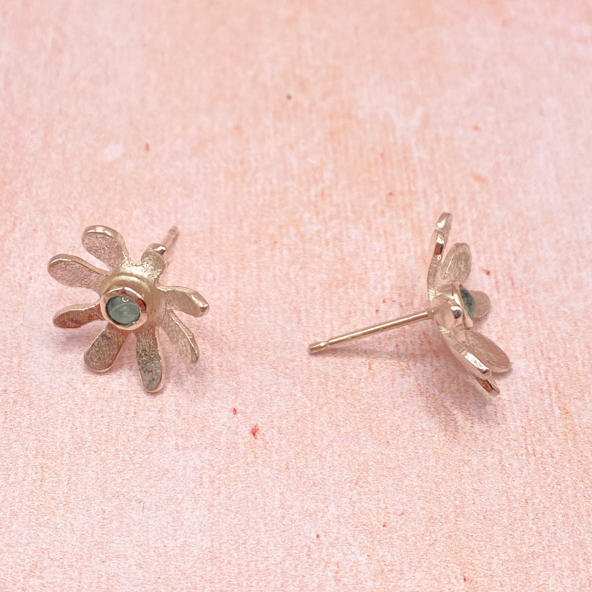 Delicate Apatite Silver Flower Earrings Handmade