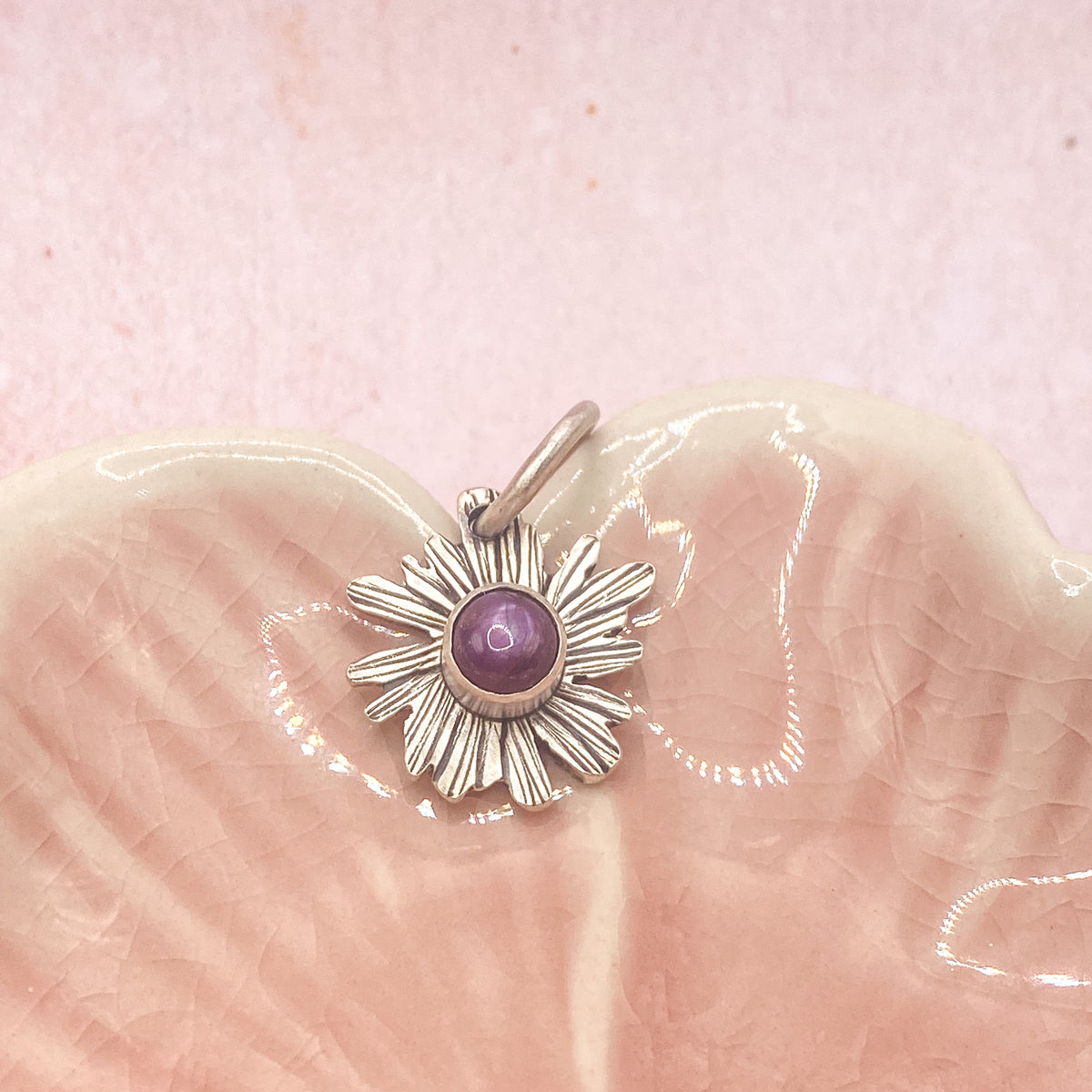 Ruby Bloom Handcrafted Sterling Silver Flower pendant