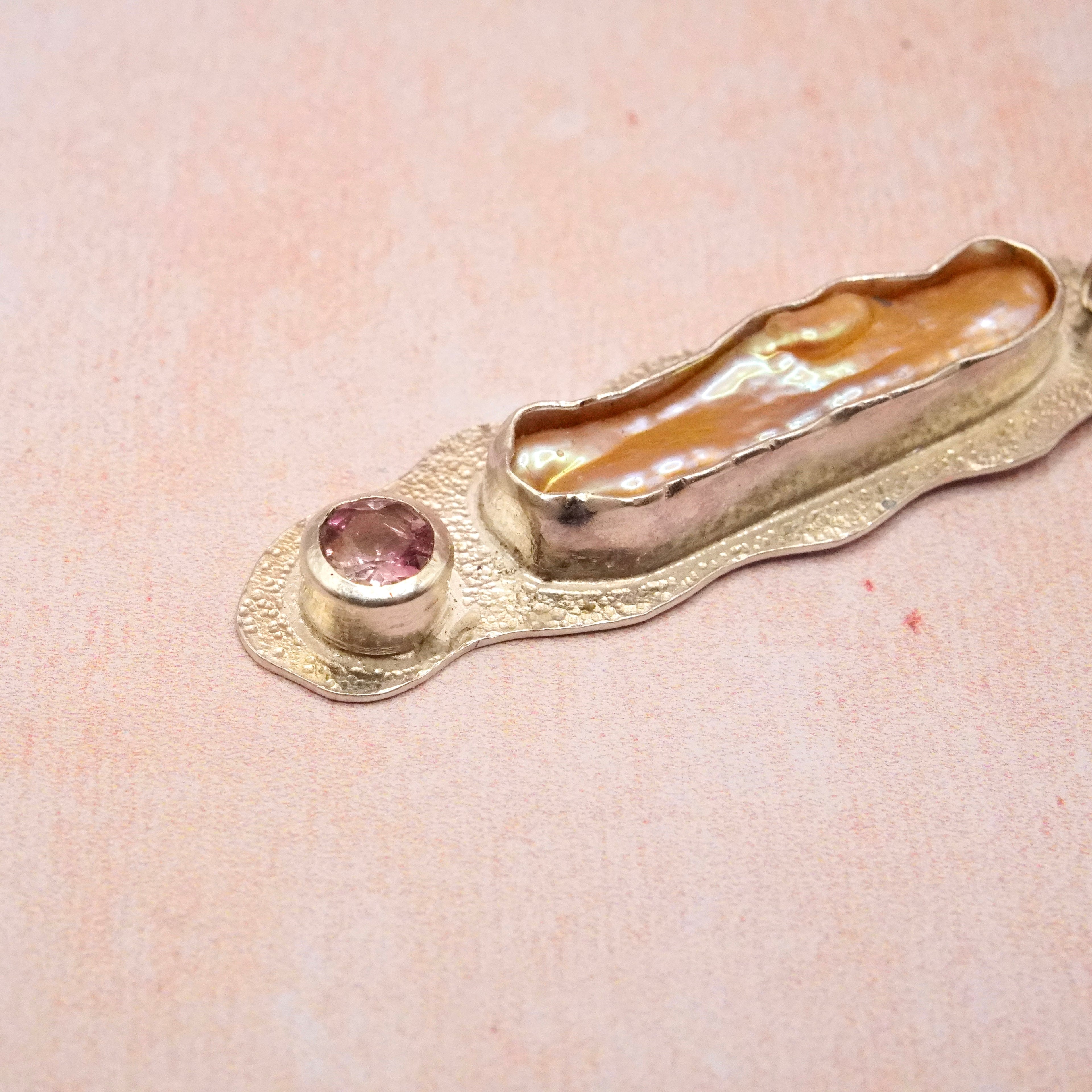 Biwa Pearl and Pink Spinel Pendant