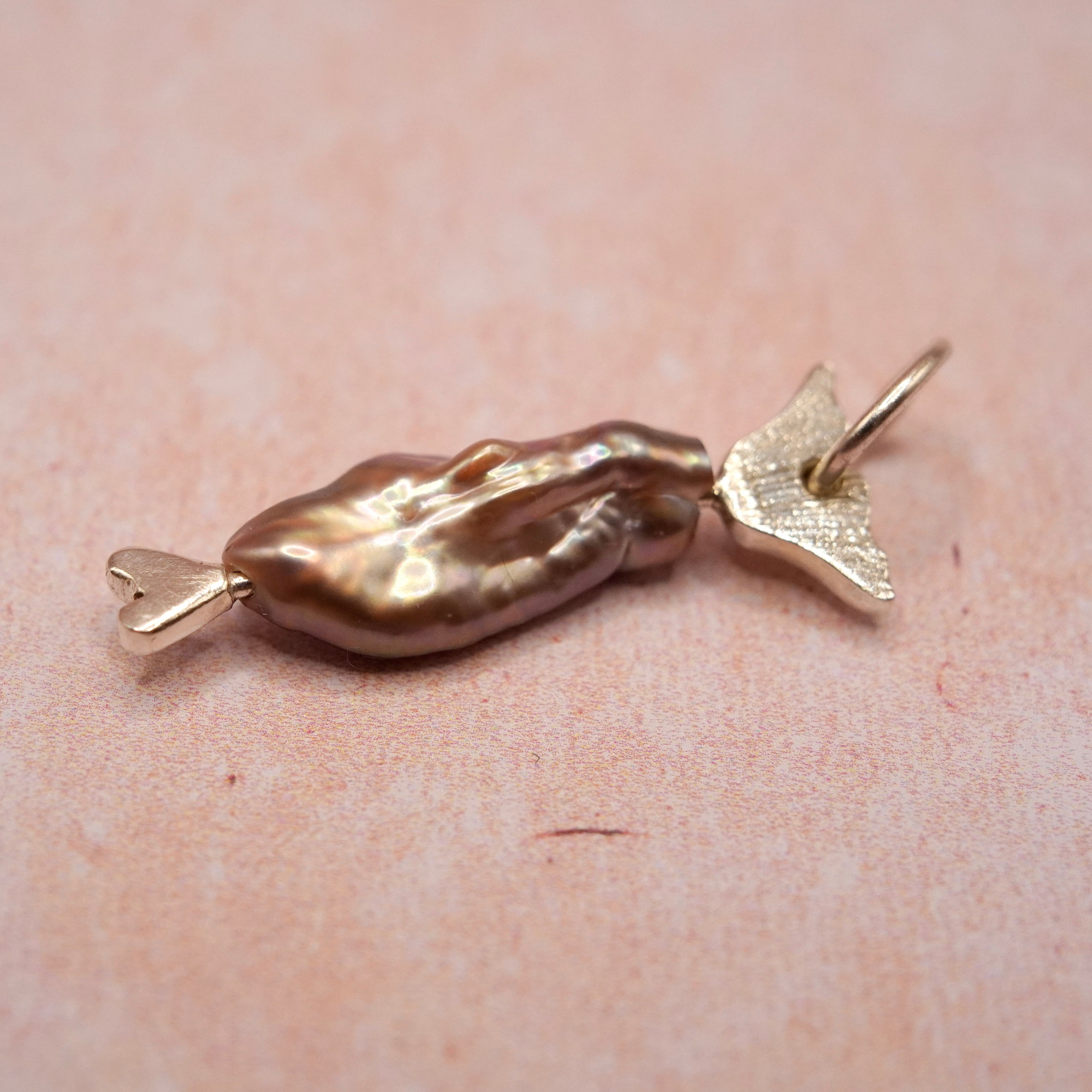 Sterling Silver Baroque Pearl Fish Charm, fresh water fish pendant