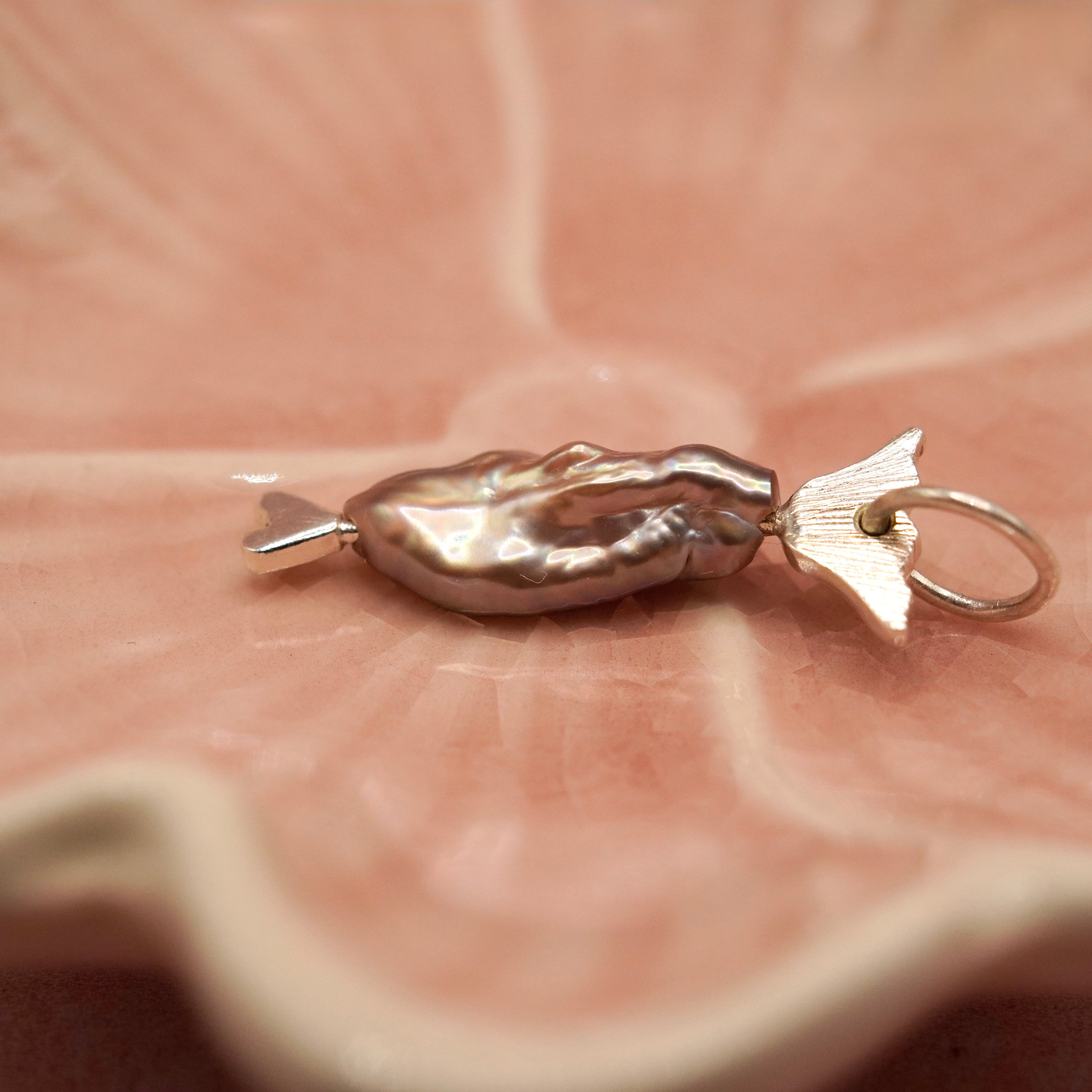 Sterling Silver Baroque Pearl Fish Charm, fresh water fish pendant
