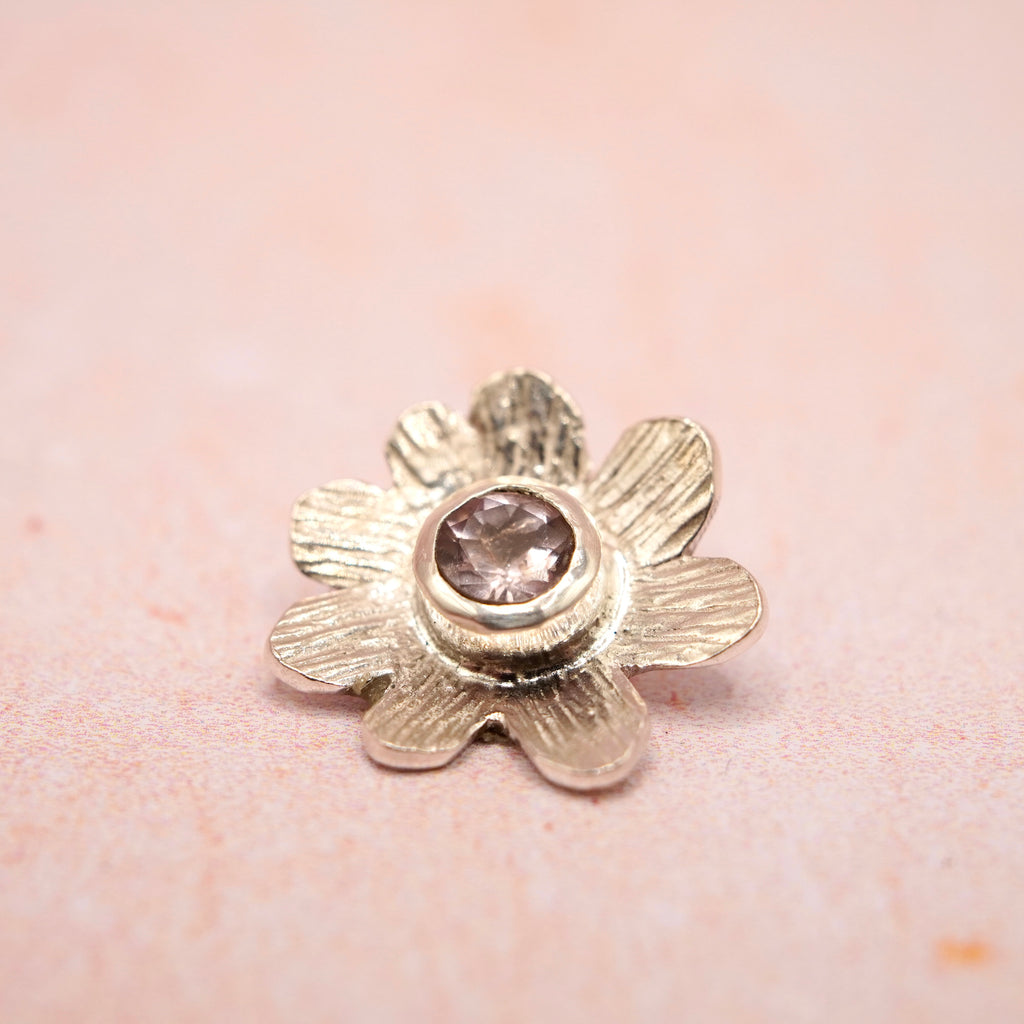 Handmade Sterling Silver Flower Pendant with Pink Tourmaline