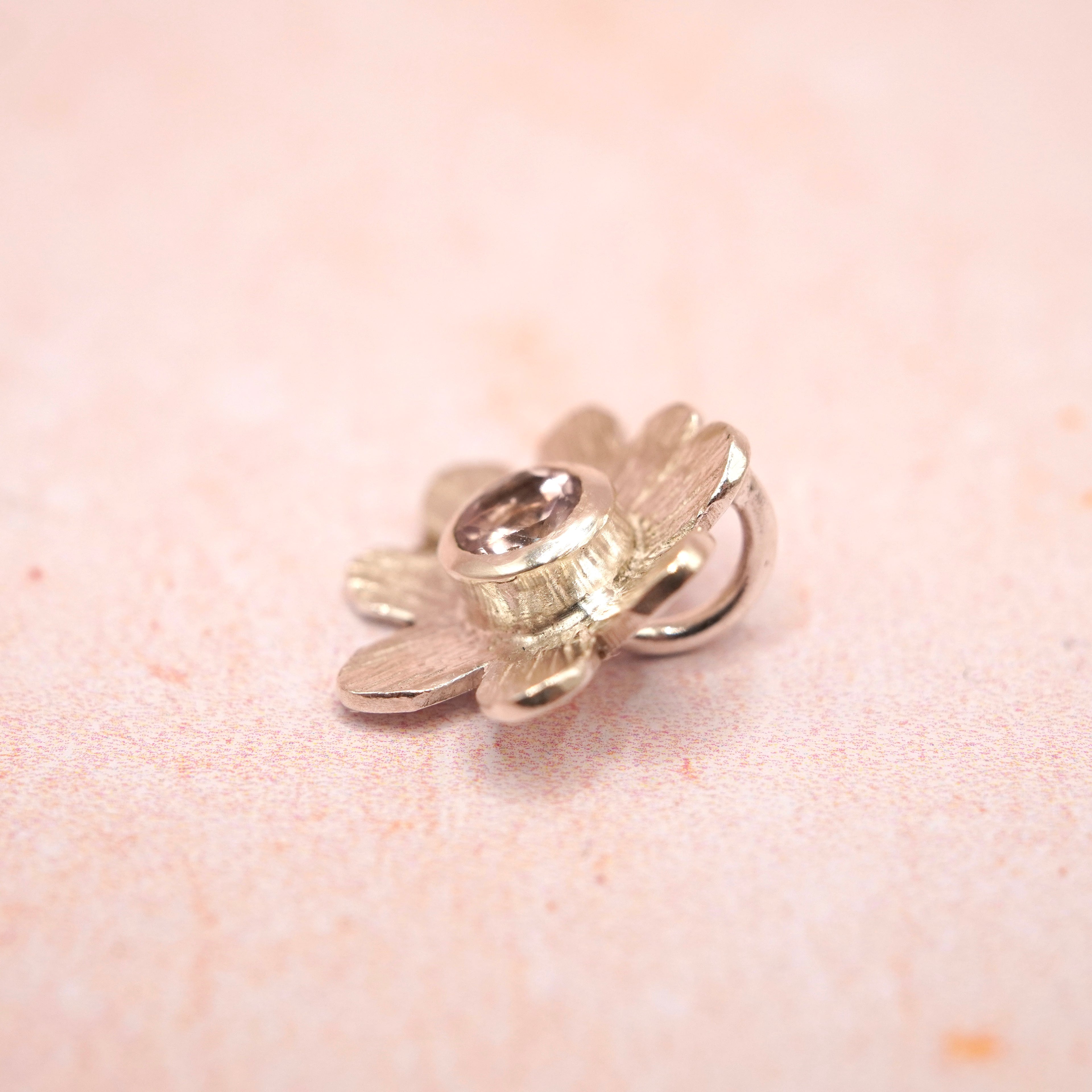 Handmade Sterling Silver Flower Pendant with Pink Tourmaline