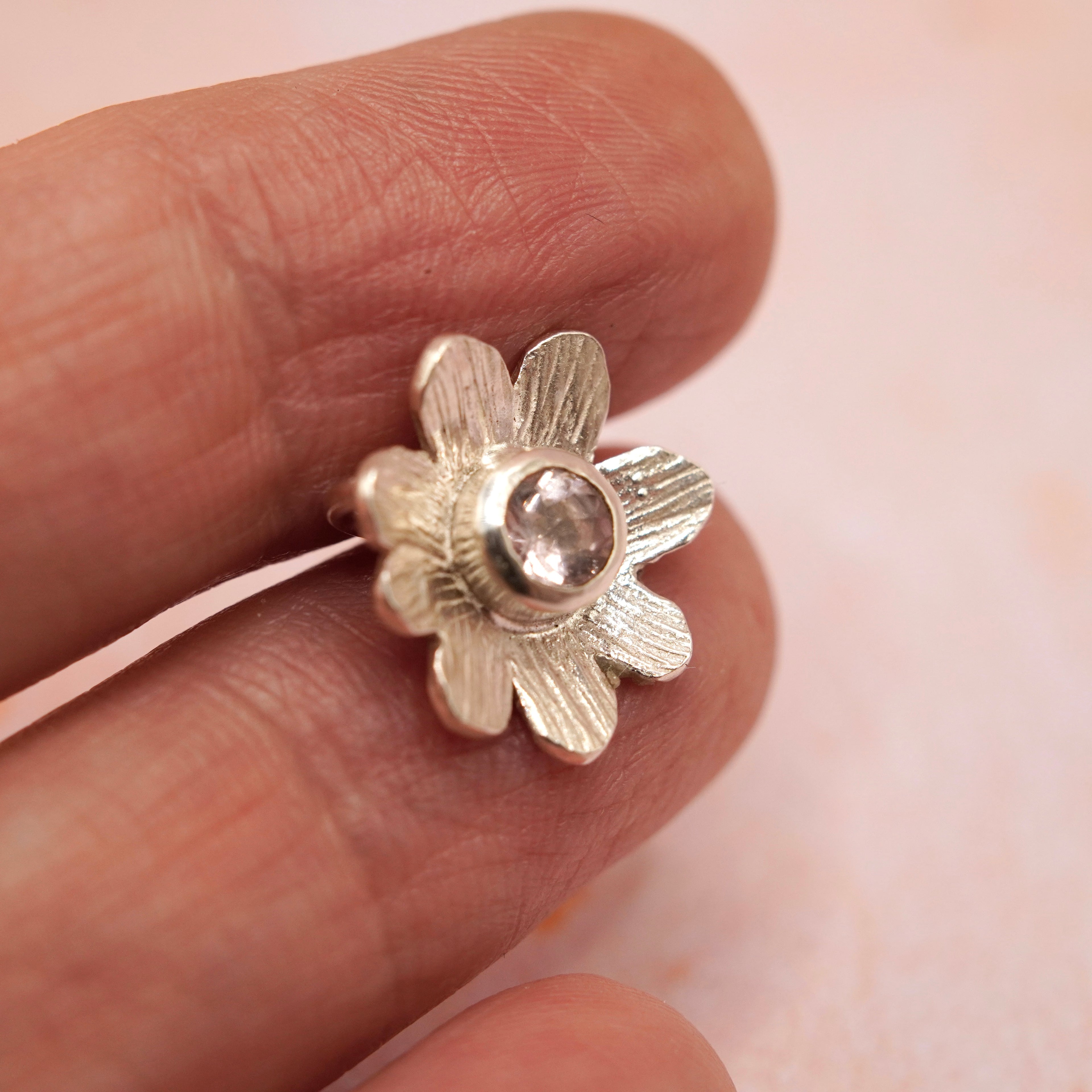Handmade Sterling Silver Flower Pendant with Pink Tourmaline