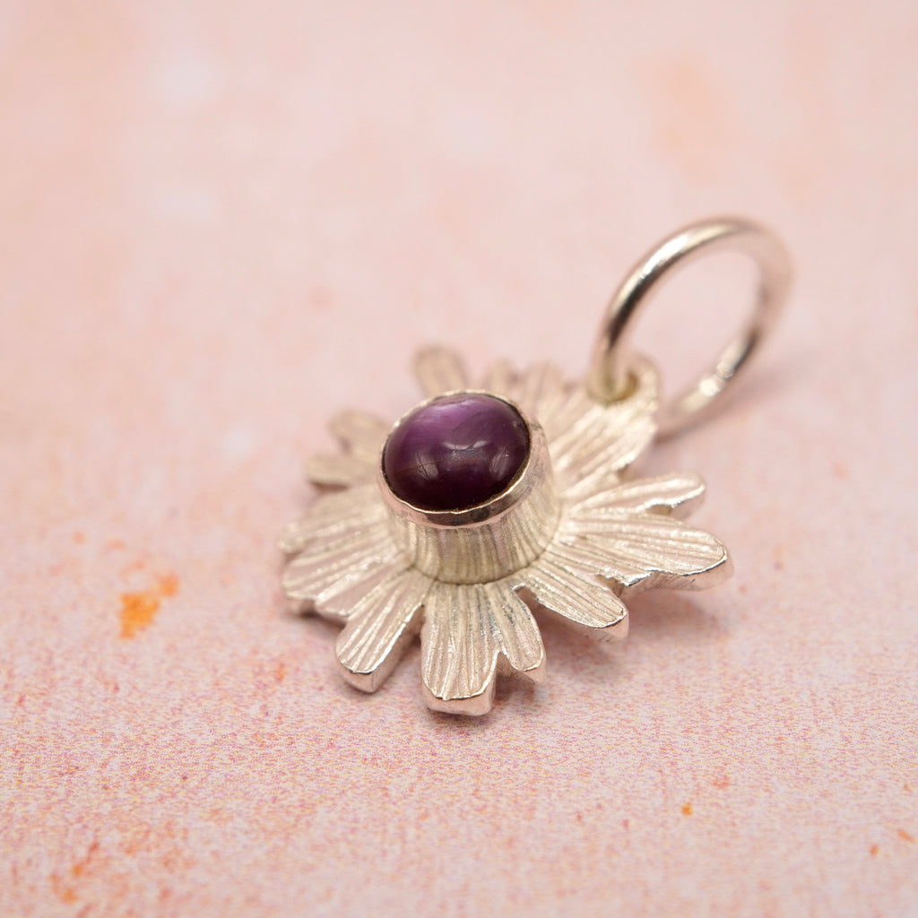 Ruby Bloom Handcrafted Sterling Silver Flower pendant