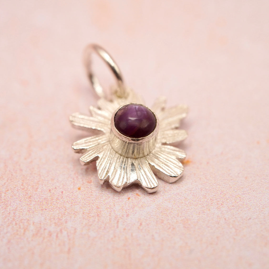 Ruby Bloom Handcrafted Sterling Silver Flower pendant