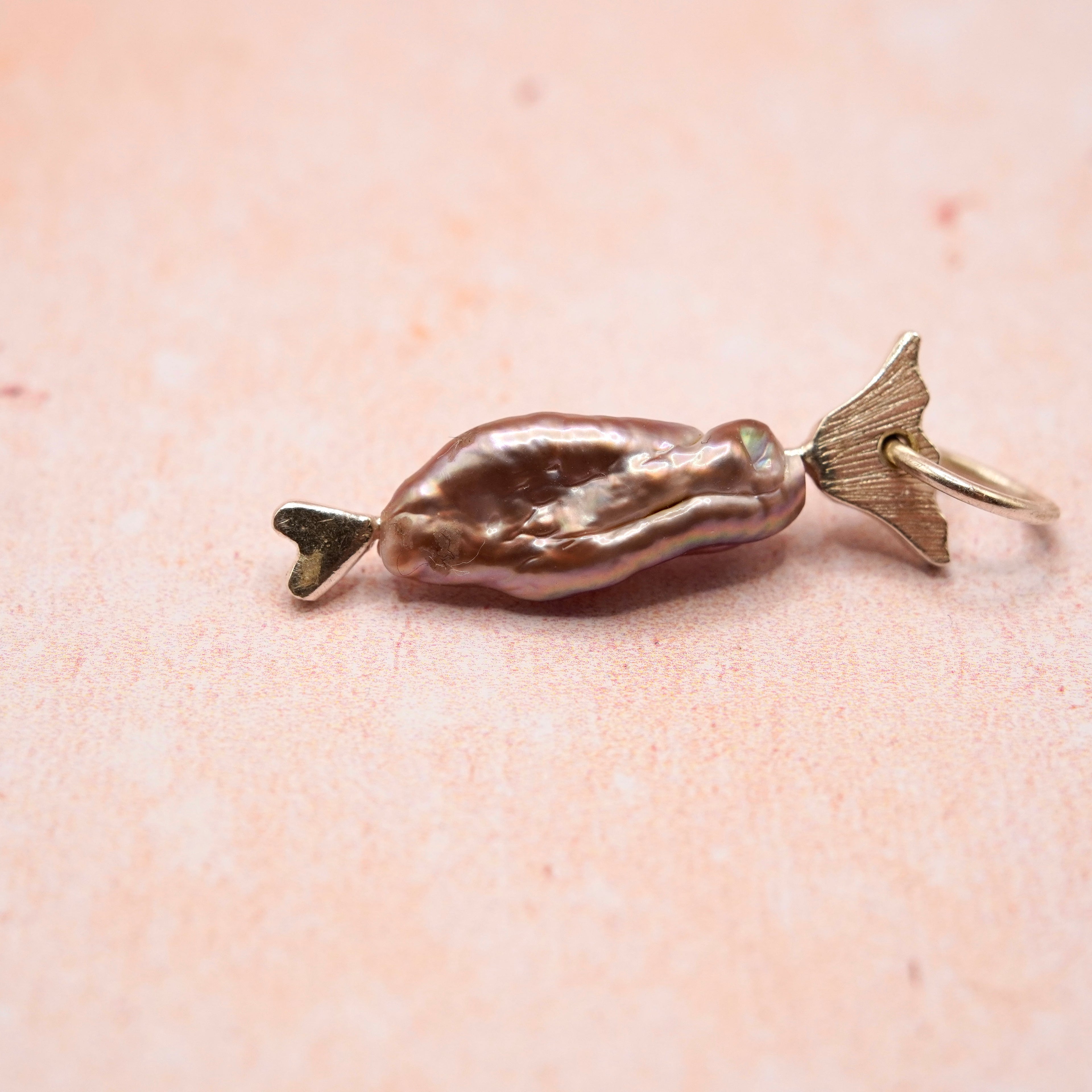 Sterling Silver Baroque Pearl Fish Charm, fresh water fish pendant