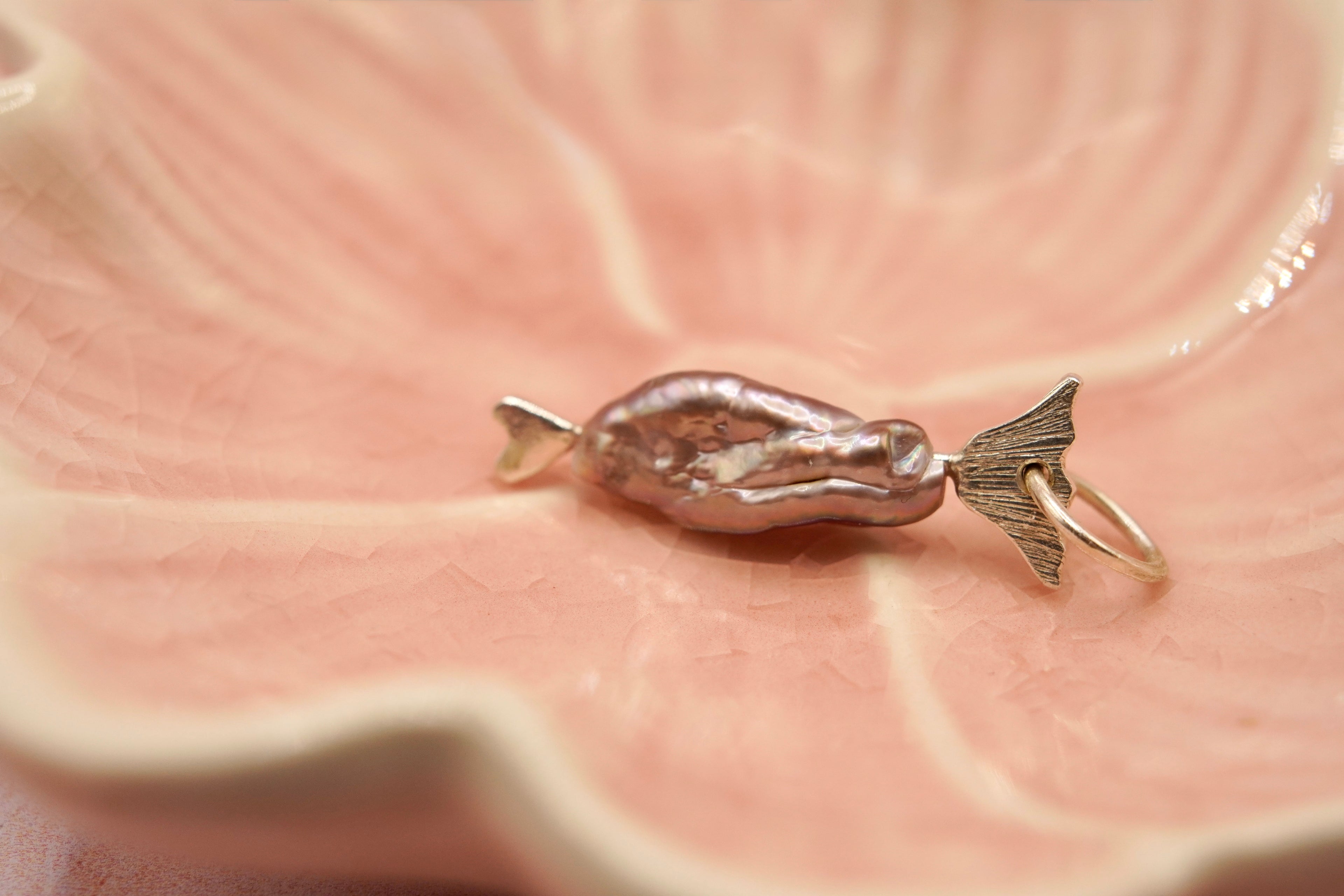 Sterling Silver Baroque Pearl Fish Charm, fresh water fish pendant