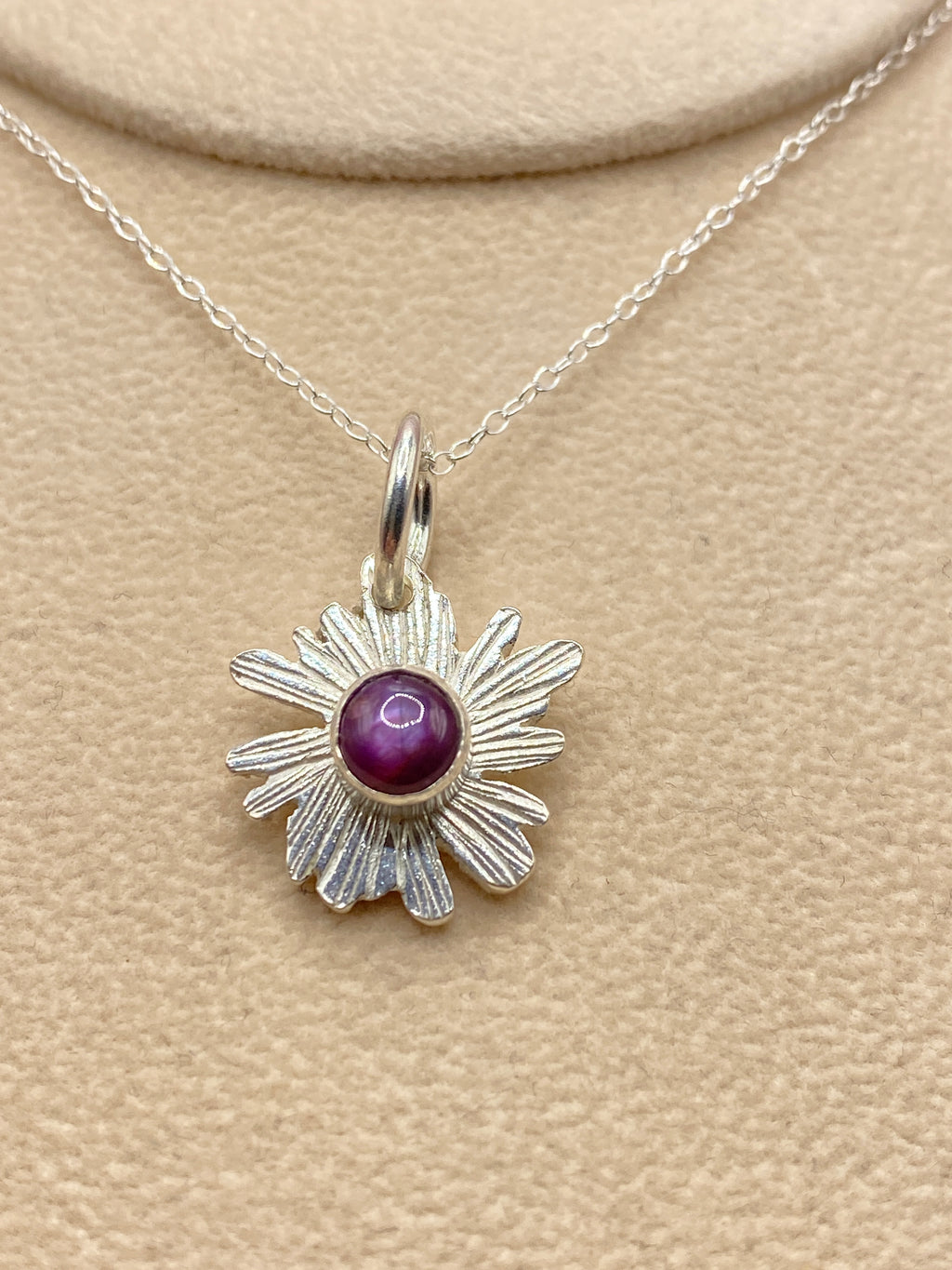 Ruby Bloom Handcrafted Sterling Silver Flower pendant
