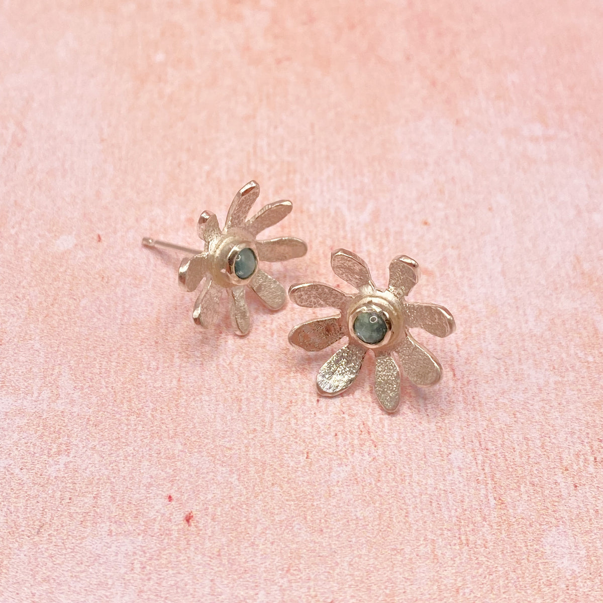 Delicate Apatite Silver Flower Earrings Handmade
