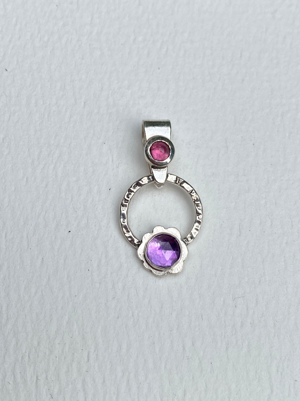 Handmade Sterling Silver Amethyst & Pink Tourmaline Pendant