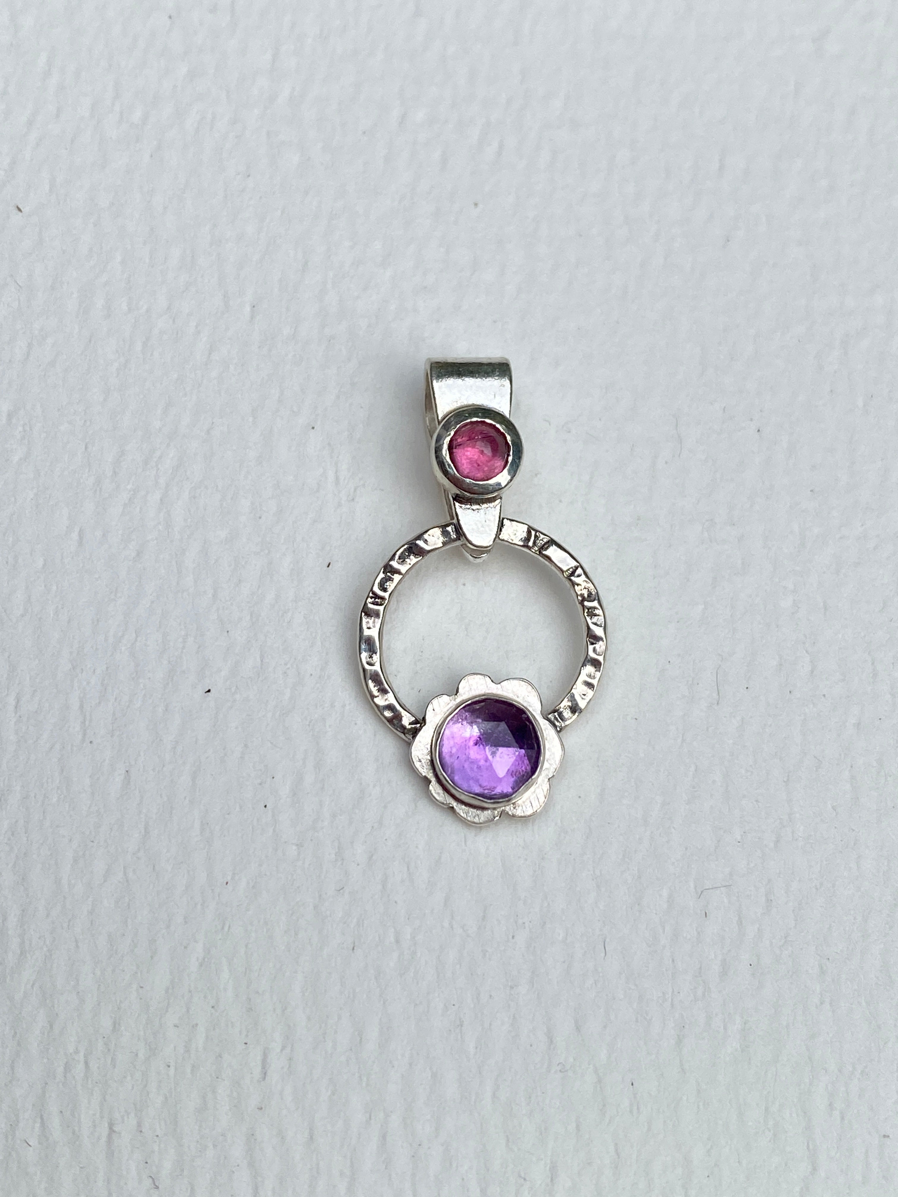 Handmade Sterling Silver Amethyst & Pink Tourmaline Pendant