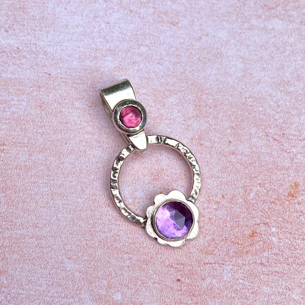 Handmade Sterling Silver Amethyst & Pink Tourmaline Pendant