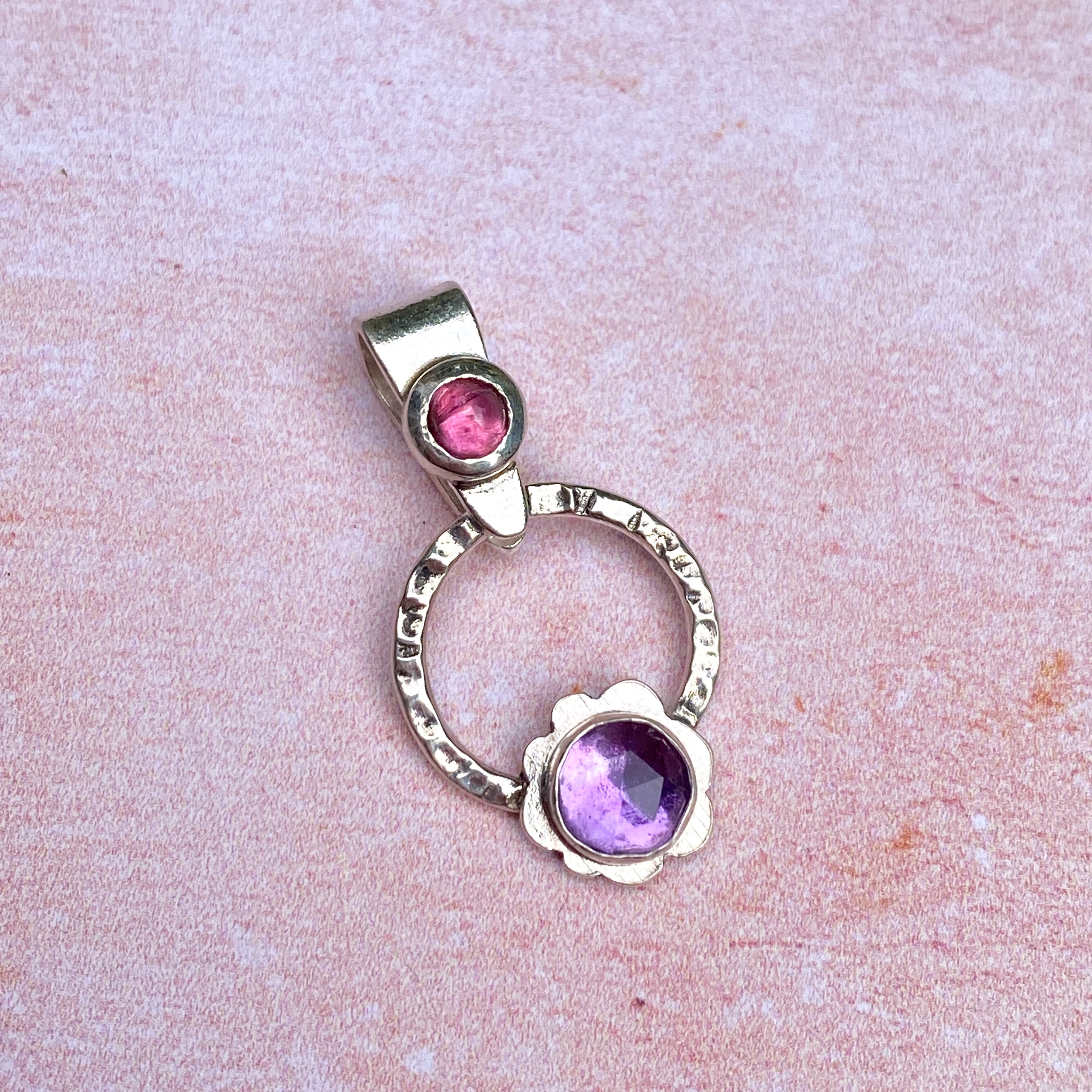 Handmade Sterling Silver Amethyst & Pink Tourmaline Pendant