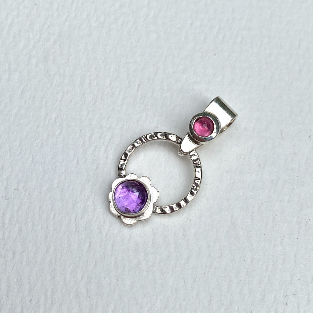 Handmade Sterling Silver Amethyst & Pink Tourmaline Pendant