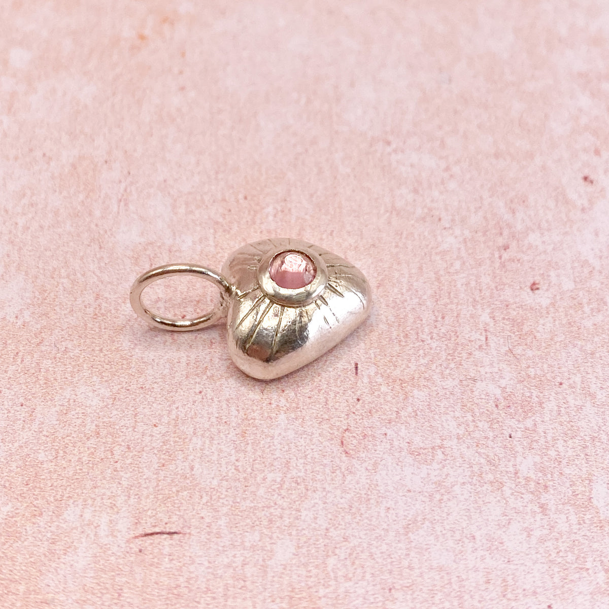 Chunky Silver Heart with Pink Tourmaline
