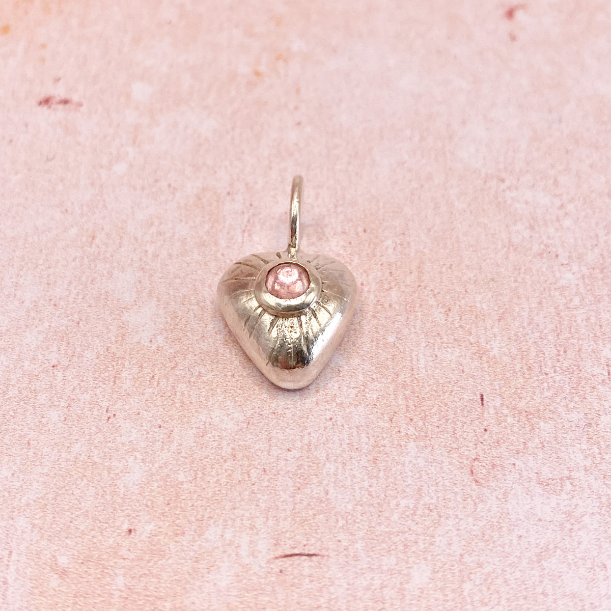 Chunky Silver Heart with Pink Tourmaline