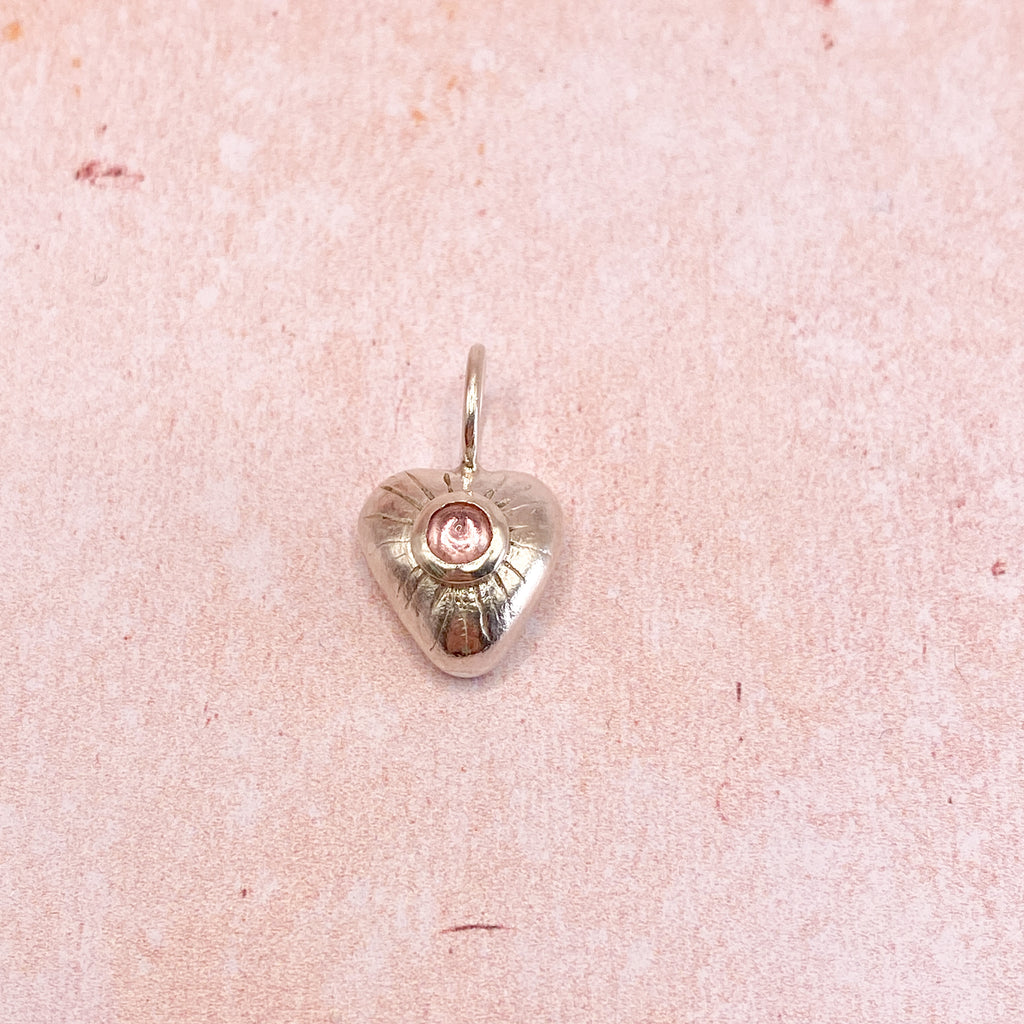 Chunky Silver Heart with Pink Tourmaline