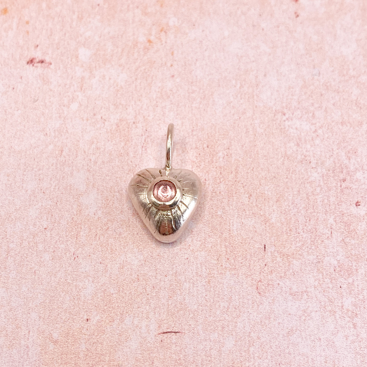 Chunky Silver Heart with Pink Tourmaline