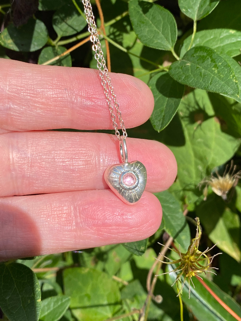 Chunky Silver Heart with Pink Tourmaline