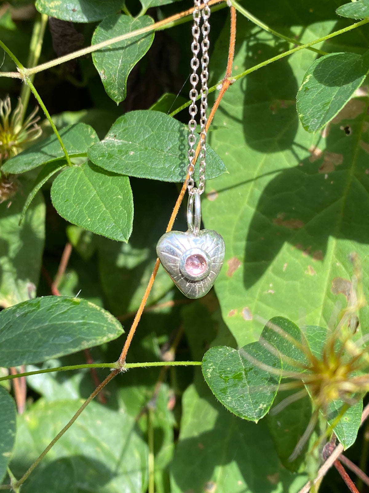 Chunky Silver Heart with Pink Tourmaline
